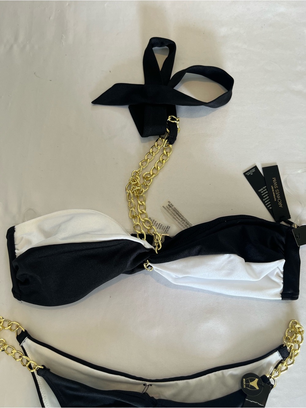 Victoria Secret Swim Archived Line, Black/ White Bikini With Gold Hardware S/M - Picture 2 of 3
